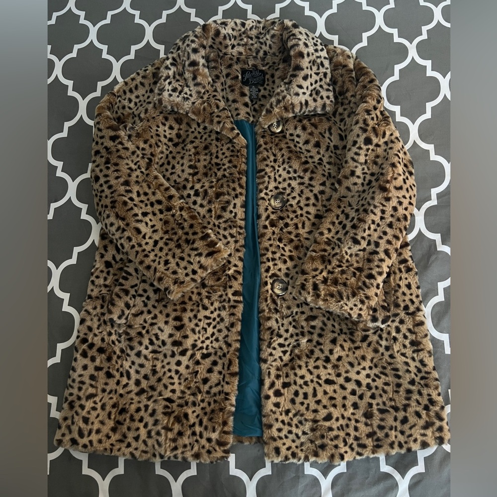 Lucky Brand Leopard Print  Y2K Teddy Coat - Vintage